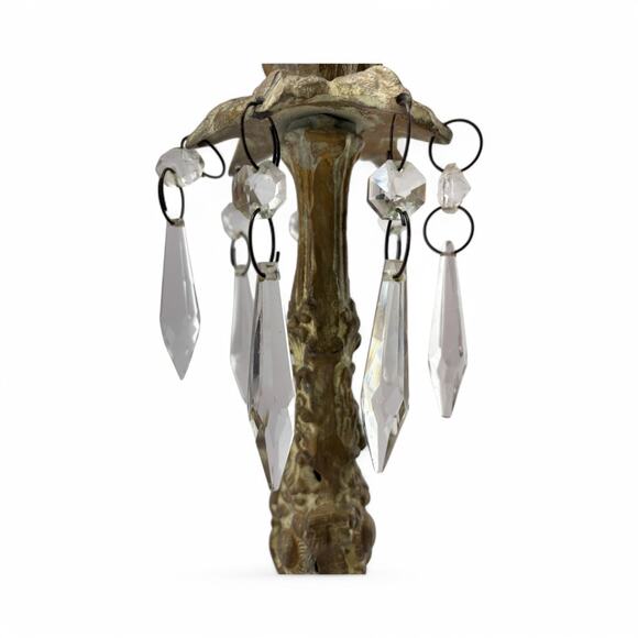 Antique French Gilt Brass & Crystal Prism Candle Holder – Rococo Style - Picture 11 of 16